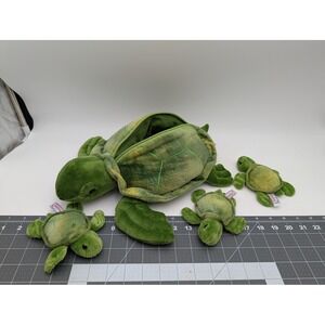 Prextex Sea Turtle Plush Green Zippered Shell 3 Baby Turtles Lot Stuffed Animal